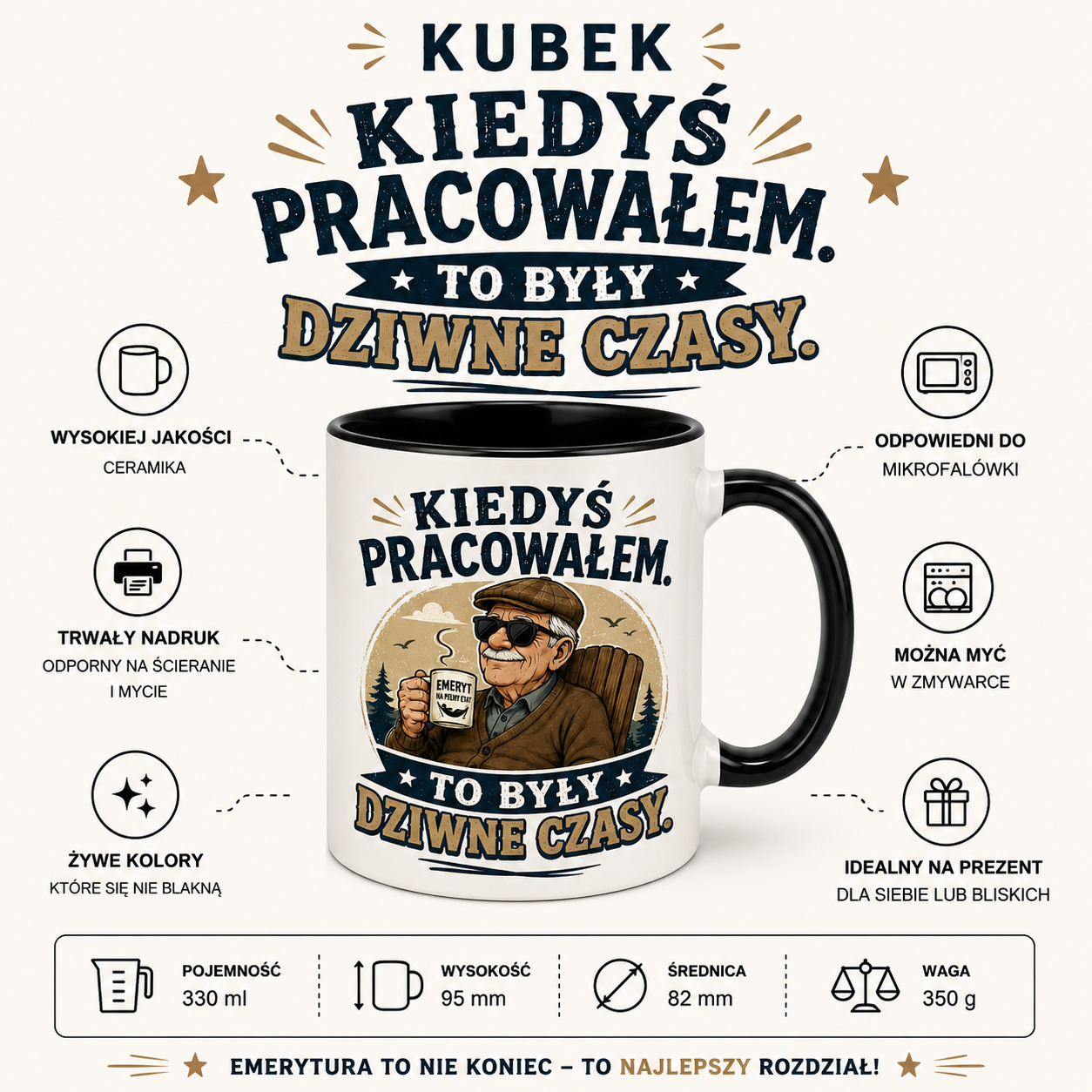 KUBEK PREZENTOWY DLA EMERYTA EMERYT EMERYTURA PREZENT CERAMIKA 330